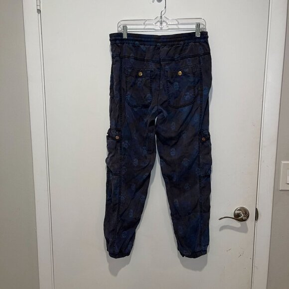 Anthropologie S Blue Cargo Jogger Pants Sz Small Floral Print Drawstring Waist W - Picture 4 of 10